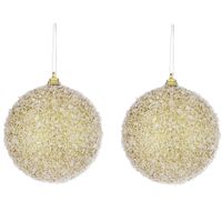 6x Gouden kunststof kerstballen met witte sneeuw afwerking 8 cm   - - thumbnail