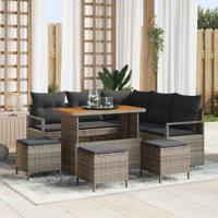 Tuinbankenset met kussen 9 pcs Grijs poly rattan