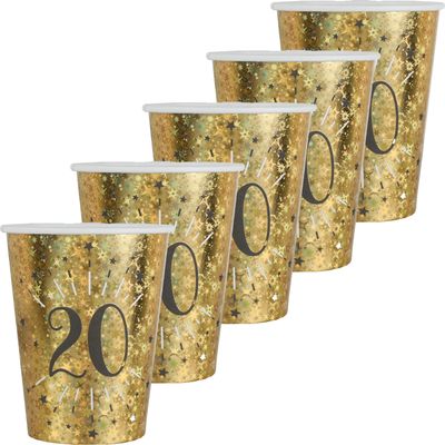 Verjaardag feest bekertjes leeftijd - 50x - 20 jaar - goud - karton - 270 ml