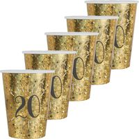 Verjaardag feest bekertjes leeftijd - 50x - 20 jaar - goud - karton - 270 ml