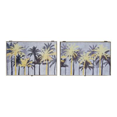 Decoratieve Doos DKD Home Decor Zwart Gouden Hout MDF Palmen Tropisch Teller (2 Stuks)