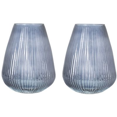 Set van 2x Excellent Houseware glazen vaas / bloemen vazen - blauw - 25 x 37 cm