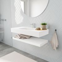Mondiaz Alan badmeubel 100 cm solid suface planchet talc vrijhangend wastafel midden 1 kraangat wit
