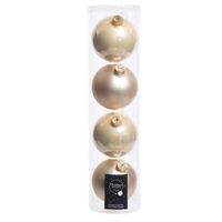 Tubes met 4x licht parel/champagne kerstballen van glas 10 cm glans en mat   -