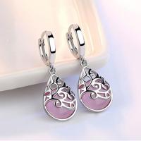 925 Sterling Zilver Moonlight Opal tranen Totem Drop Earrings(pink)