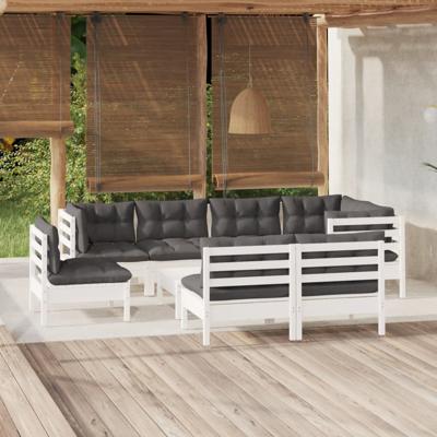 9-delige Loungeset met kussens massief grenenhout wit