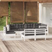 9-delige Loungeset met kussens massief grenenhout wit