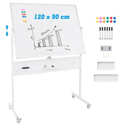 120 x 90 cm Dubbelzijdig Verplaatsbaar Whiteboard Magnetisch Whiteboard op Standaard met Geperforeerd Paneel en Accessoires-Wit