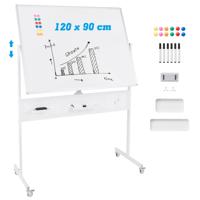 120 x 90 cm Dubbelzijdig Verplaatsbaar Whiteboard Magnetisch Whiteboard op Standaard met Geperforeerd Paneel en Accessoires-Wit