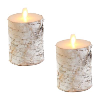 Anna's Collection Stompkaars - 3x - LED - berkenhout wit - H10 cm - bewegende vlam - kaars