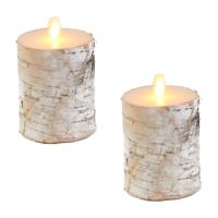 Anna's Collection Stompkaars - 3x - LED - berkenhout wit - H10 cm - bewegende vlam - kaars