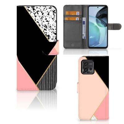Motorola Moto G72 | Book Case | Zwart Roze Vormen