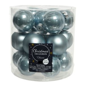 36x stuks kleine glazen kerstballen lichtblauw 4 cm mat/glans