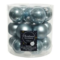 36x stuks kleine glazen kerstballen lichtblauw 4 cm mat/glans - thumbnail