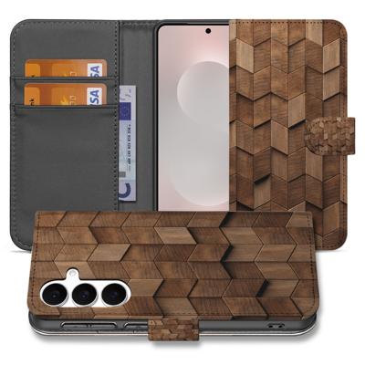 Book Style Hoes Voor Samsung Galaxy S25 FE Wooden Cubes Houtprint Bruin