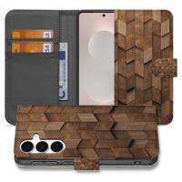 Book Style Hoes Voor Samsung Galaxy S25 FE Wooden Cubes Houtprint Bruin