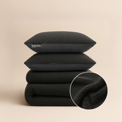 Sale: -30% | Dekbedovertrek Teddy - Antraciet - Lits-Jumeaux (240x220 Cm) - Antraciet Microvezel Teddy - Effen - Fresh And Co - Dekbed-Discounter.nl