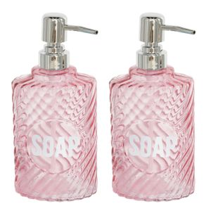 2x stuks zeeppompjes/zeepdispensers parel roze van glas 500 ml