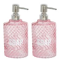 2x stuks zeeppompjes/zeepdispensers parel roze van glas 500 ml