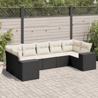 7-delige Loungeset met kussens poly rattan zwart