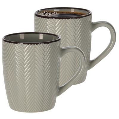 Siaki Koffiemok/theemok - 2x - Fishbone - lichtgrijs - 370 ml - mokken - keramiek