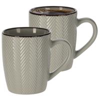 Siaki Koffiemok/theemok - 2x - Fishbone - lichtgrijs - 370 ml - mokken - keramiek
