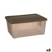 Opbergbak met Deksel Stefanplast Elegance Bruin Doorschijnend Lichtbruin Plastic (6 Stuks)