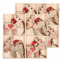 Kersthanger set van 16x houten rendieren hangers 5 x 6 cm kerstboomversiering - thumbnail