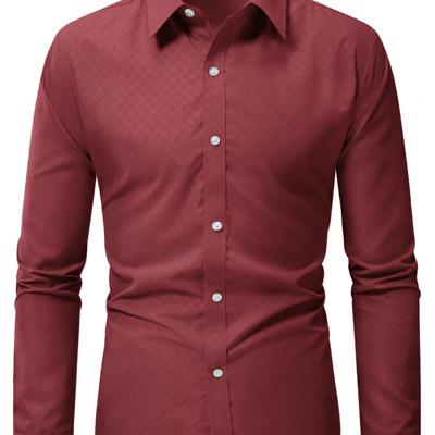 Bon&Bon Homme Men's White Long Sleeve Button Up Work Shirt - Regular Fit Burgundy-4 / XL