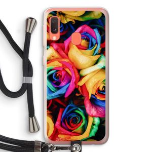 Neon bloemen: Samsung Galaxy A20e Transparant Hoesje met koord