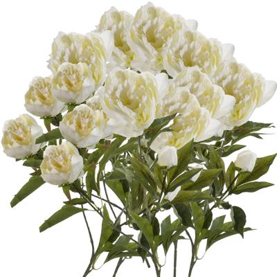 Kunstbloem pioenrozen tak - 8x - 3 bloemen - wit - 70 cm - decoratie