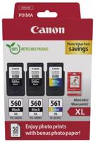 Canon photo value pack 2 x PG-560XL + 1 x CL-561XL, 300 - 400 pagina&apos;s, OEM 3712C012, 4 kleuren