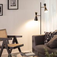 Staande lamp twee kappen zwart goud &apos;Jagger&apos; E27 fitting 160cm