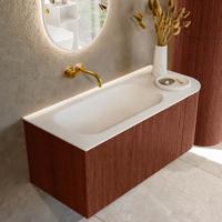 Badmeubel Mondiaz Kurve | 105 cm cm | Meubelkleur Ruby | Wastafelkleur Talc | Solid surface | Wasbak links zijde spoelbak | Zonder kraangat(en)