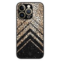 iPhone 14 Pro glazen hardcase - Chevron luipaard