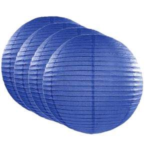 6x stuks luxe bol lampionnen donker blauw 35 cm