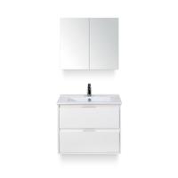 Porto Badmeubelset 70 cm - Wit Hoogglans - Keramische Wastafel Wit Slim - met Spiegelkast