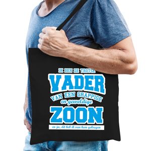 Trotse vader van geweldige zoon cadeau tas zwart voor heren