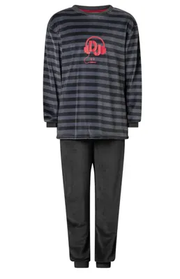 Outfitter velours jongens pyjama - DJ - Warme jongens pyjama maat 128