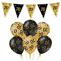Leeftijd verjaardag feestartikelen pakket - 70 jaar - vlaggetjes / ballonnen - zwart/goud