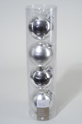 4 kerstballen zilver glans-mat 100 mm - Ksd