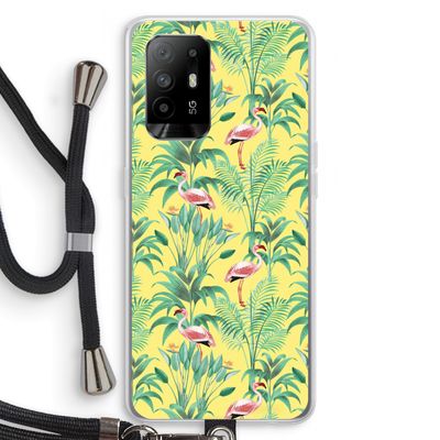 Flamingo party: Oppo A94 5G Transparant Hoesje met koord