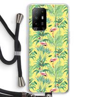 Flamingo party: Oppo A94 5G Transparant Hoesje met koord