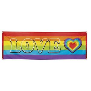 Regenboog met hartje vlag banier 74 x 220 cm