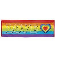 Regenboog met hartje vlag banier 74 x 220 cm