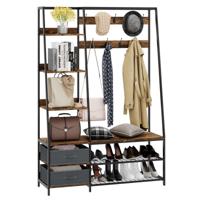 Industriële Kapstok met Schoenenbank voor Ingang Slaapkamer Garderobestandaard 122 x 40 x 180 cm Rustiek Bruin
