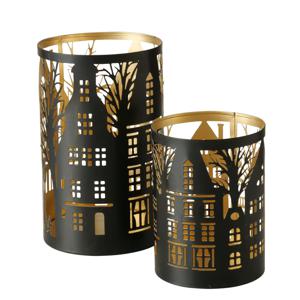 Boltze Home Windlichtset Husra 2-delig Metaal Zwart Ø10x14/Ø12x20cm