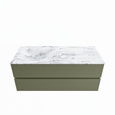 MONDIAZ VICA-DLUX 120cm badmeubel onderkast Army 2 lades. Inbouw wastafel CLOUD links 1 kraangat, kleur Glace.