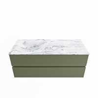 MONDIAZ VICA-DLUX 120cm badmeubel onderkast Army 2 lades. Inbouw wastafel CLOUD links 1 kraangat, kleur Glace.