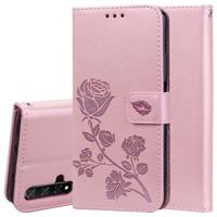Rose reliëf horizontale Flip PU lederen draagtas met houder & kaartsleuven & portemonnee voor Huawei Honor 20 (Rose goud)